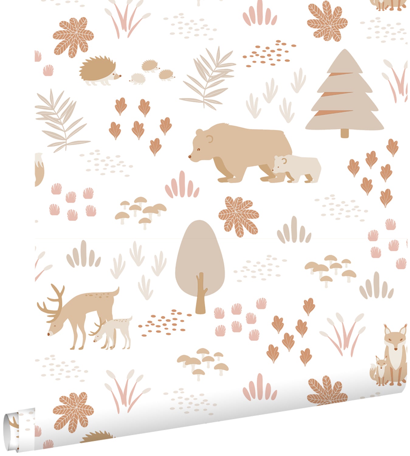 ESTAhome behang bos met bosdieren wit en beige - 53 cm x 10.05 m - 139611
