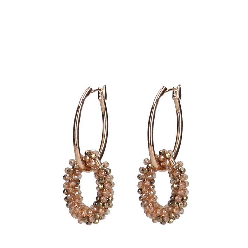 Manfield Goudkleurige oorbellen met bruine glaskraal hangers