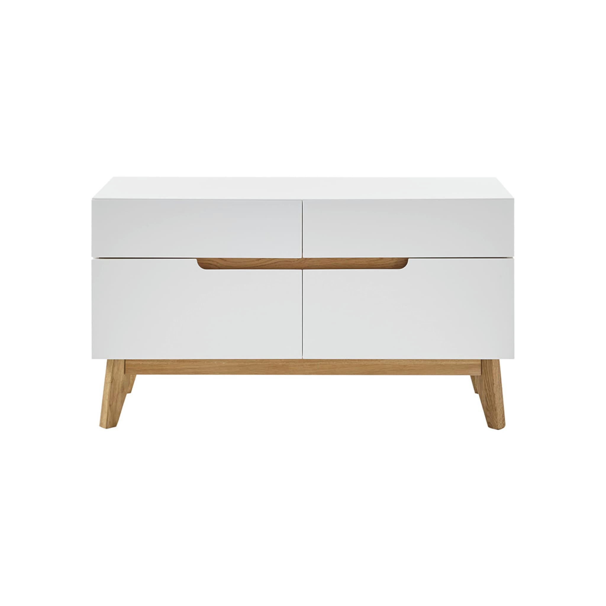 - Meuble à chaussures blanc avec 4 tiroirs et pieds en chêne massif