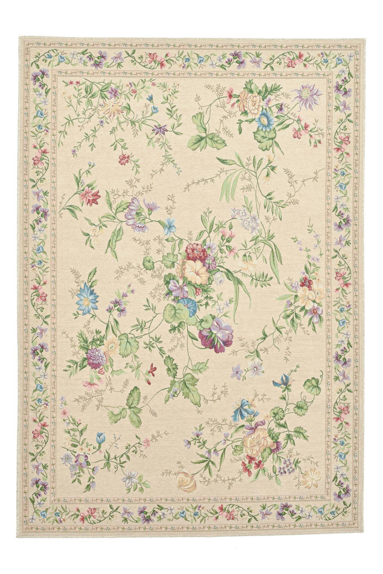 FLOMI - Tapis floral tissé plat - Beige 200x290 cm