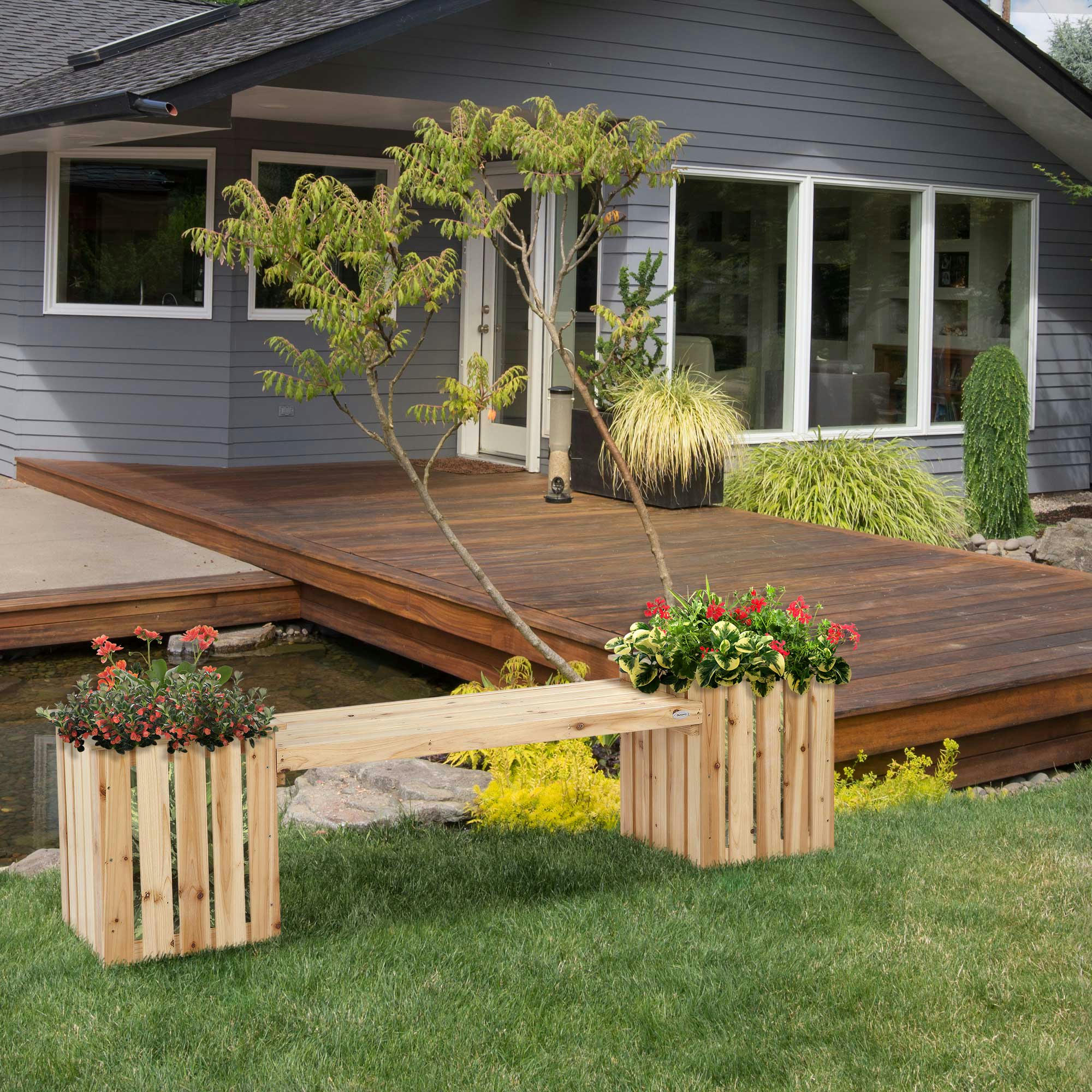 - Banc de jardin jardinière double 2 en 1 bois sapin naturel