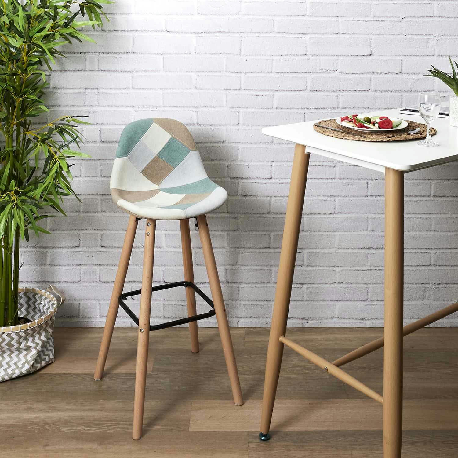 - Set de 2 tabourets de bar patchwork bleu clair