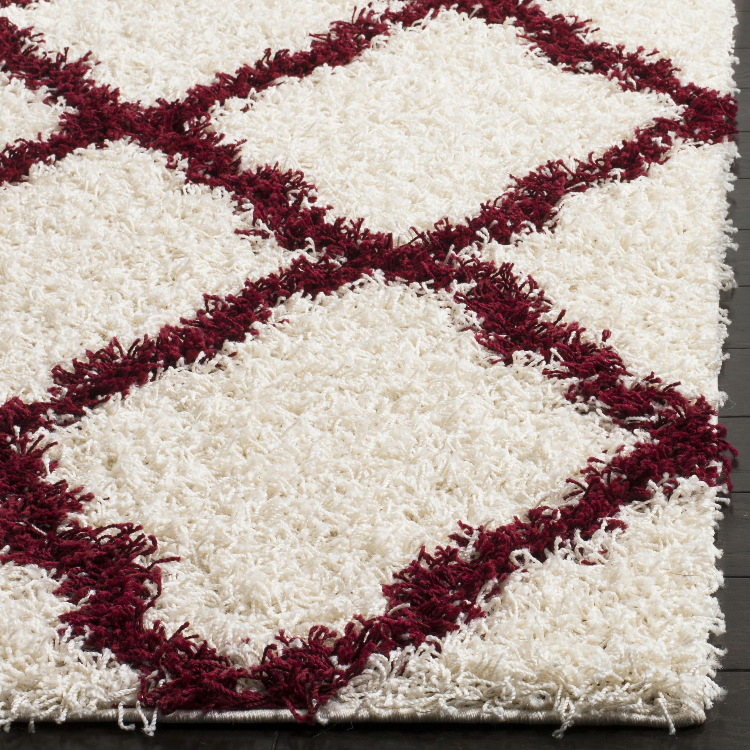 DALLAS SHAG - Tapis de salon interieur en ivoire & rouge, 122 x 183 cm