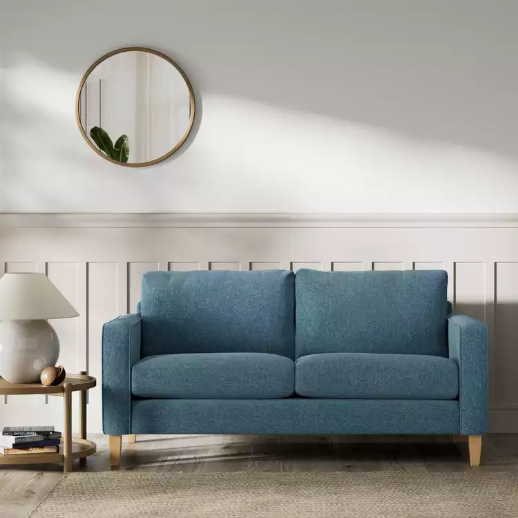 Habitat Flint Fabric 2 Seater Sofa - Blue - Ash Leg
