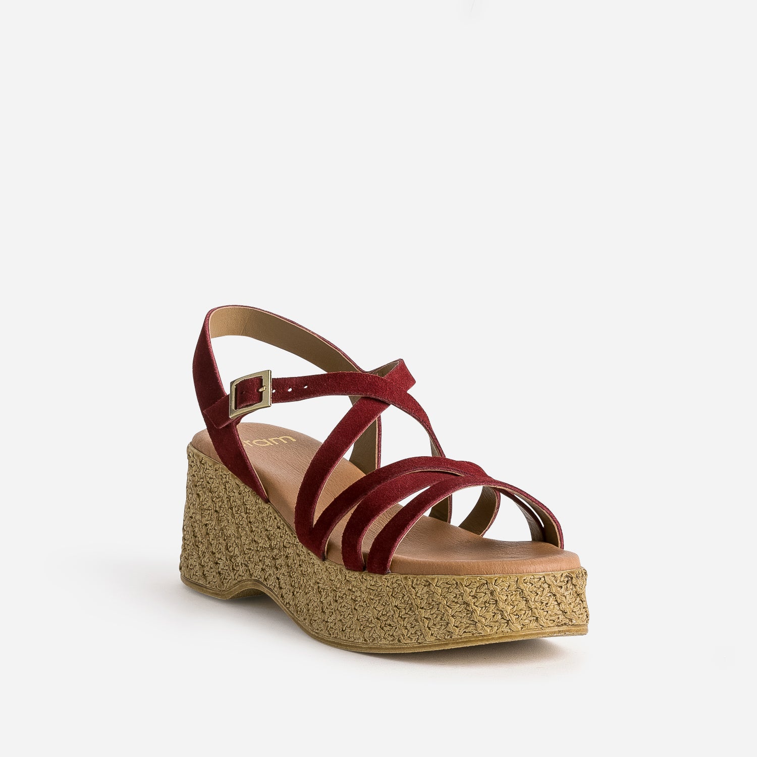 Sandale compensée TEXTO bordeaux cuir velours