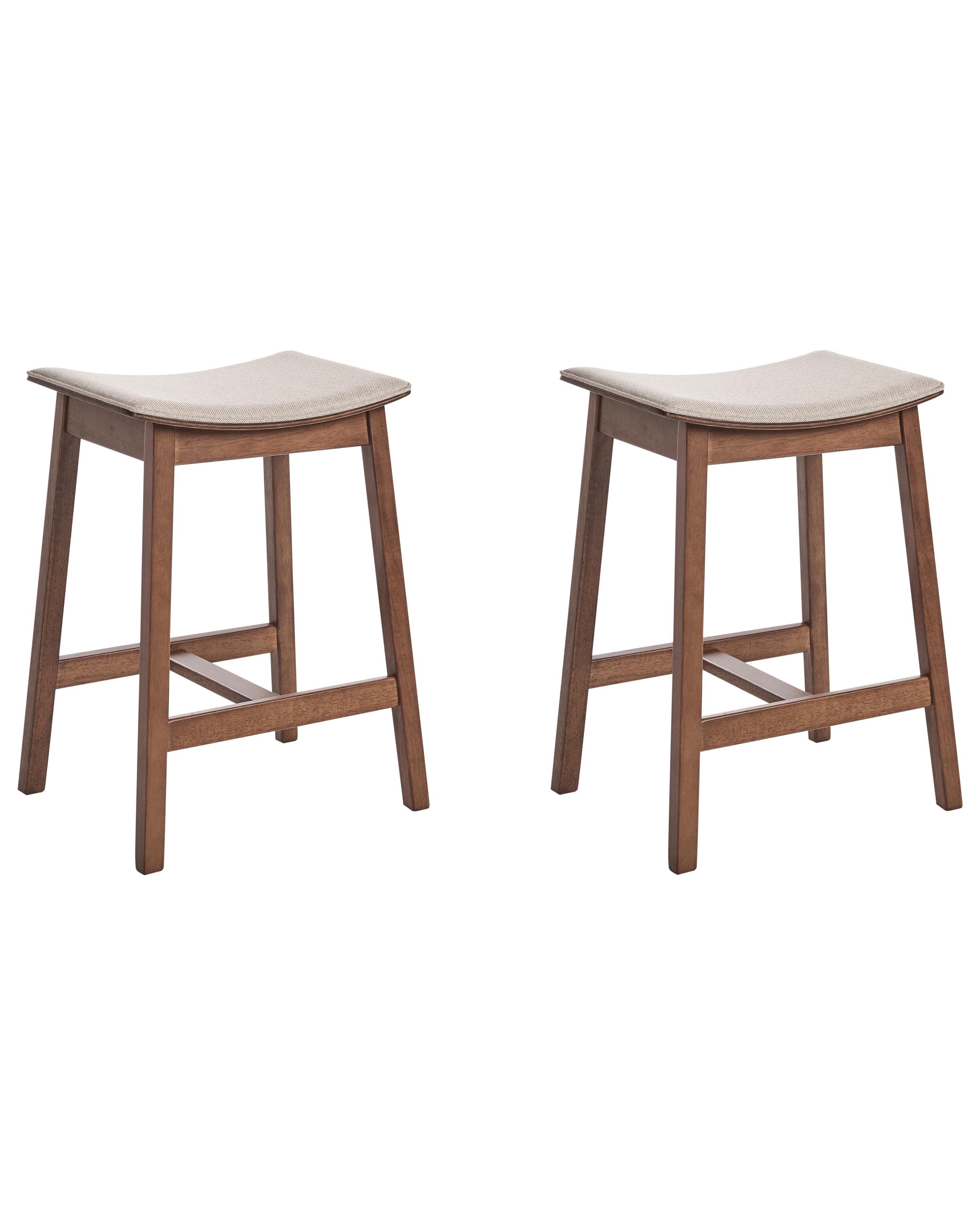 Set of 2 Bar Stools DIXON Wood Dark Brown/ Beige
