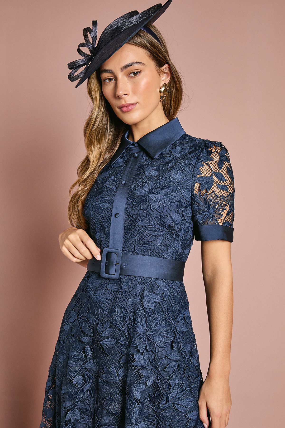 Coast Satin Trim Lace Shirt Midi Dress