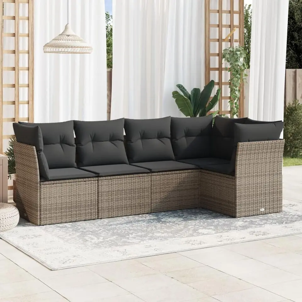 vidaXL Loungeset met 8 kussens voor 5 personen - Grijs - Poly Rattan - 5 stuks