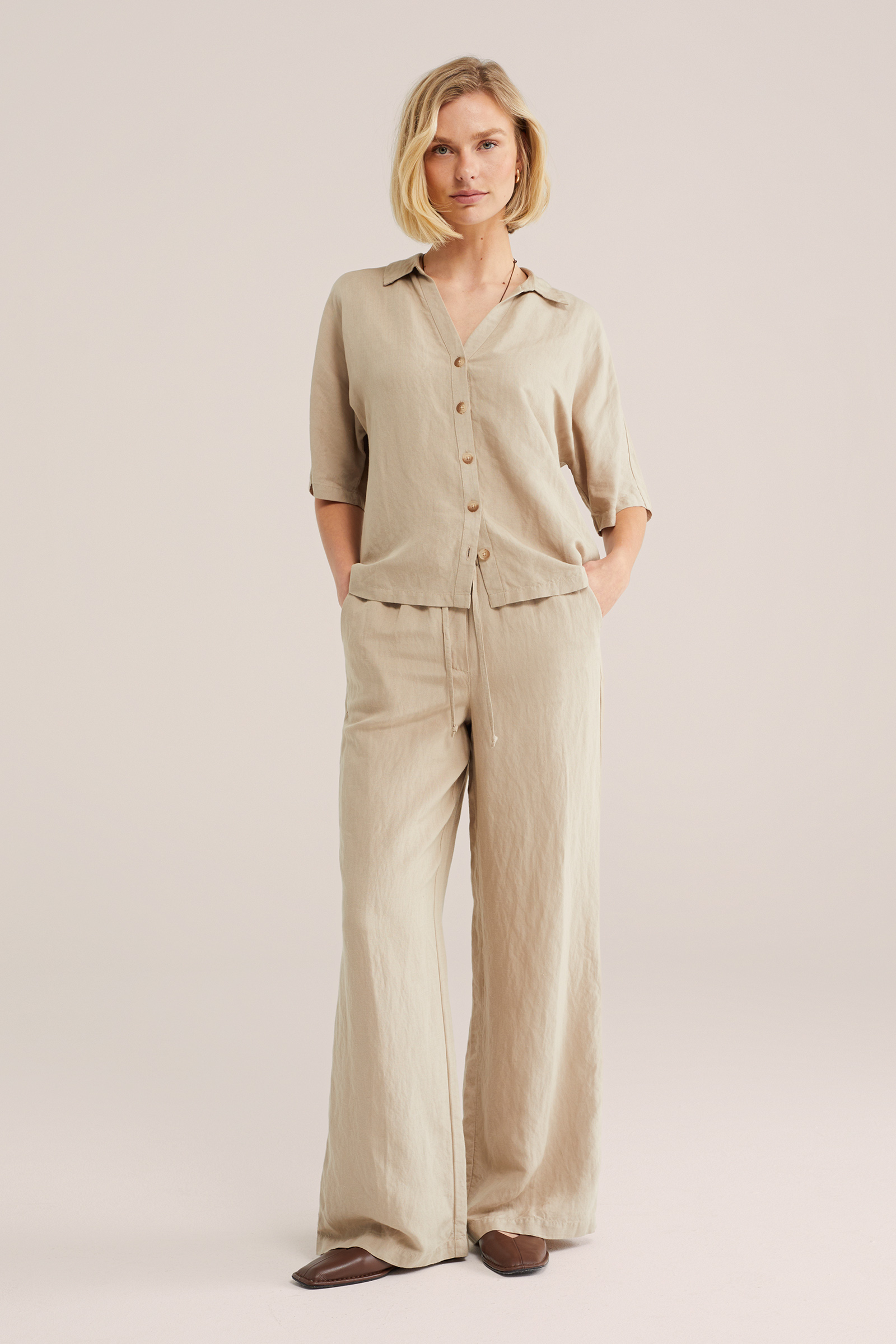 Dames wide leg broek van linnenmix