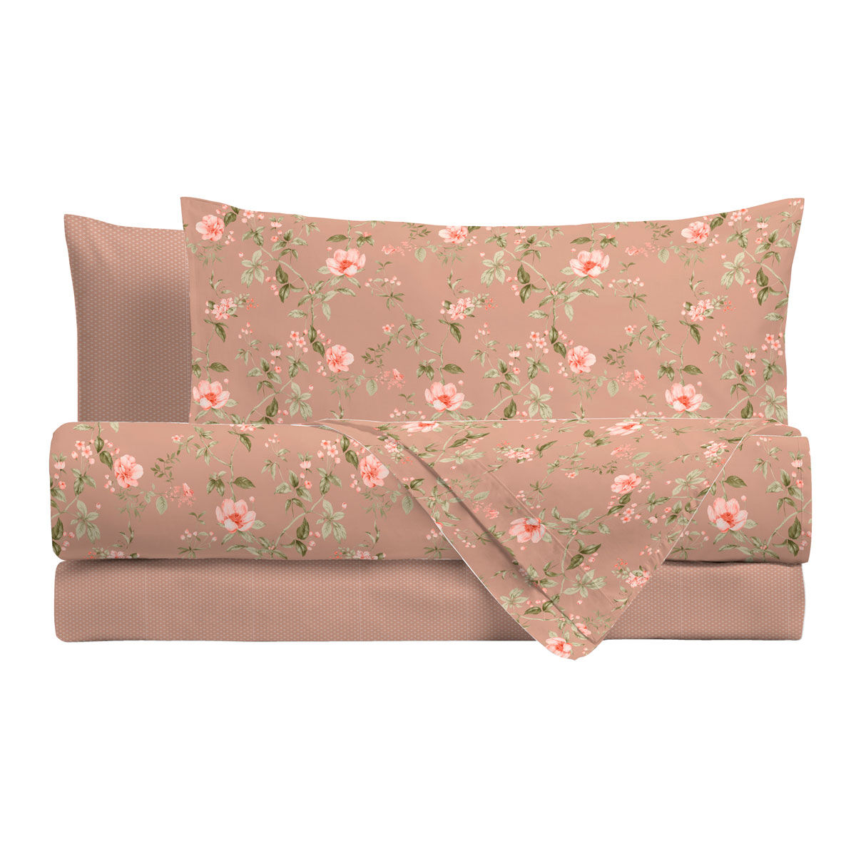 Jogo cama de casal e 2 capas de almofada PAULINE bege 220x240cm