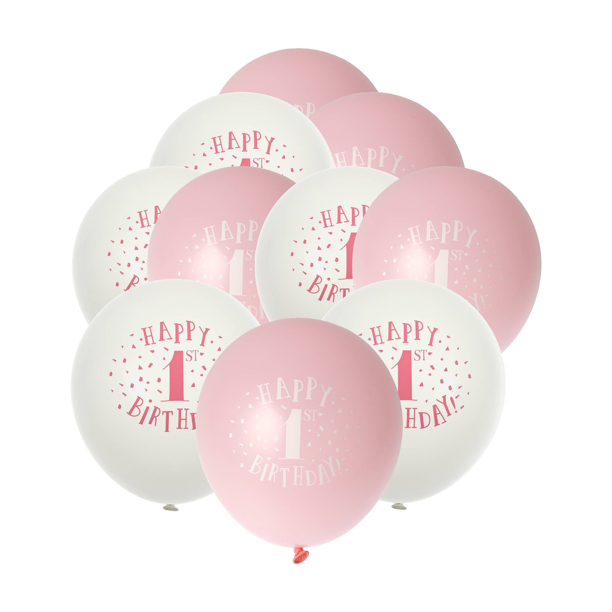 Pink 1st Birthday Latex Balloons 10 Pack