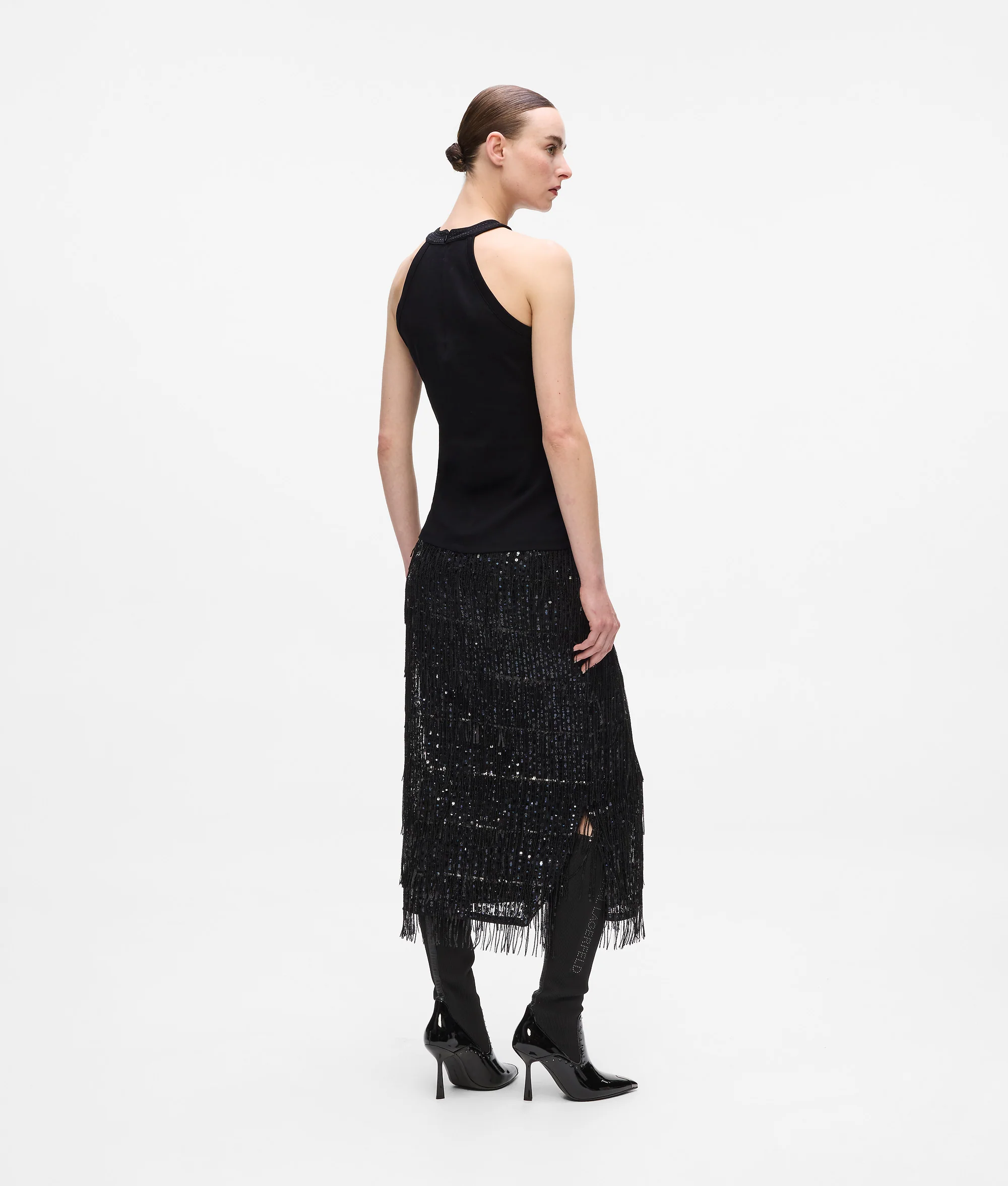 Top avec col tour de cou en strass