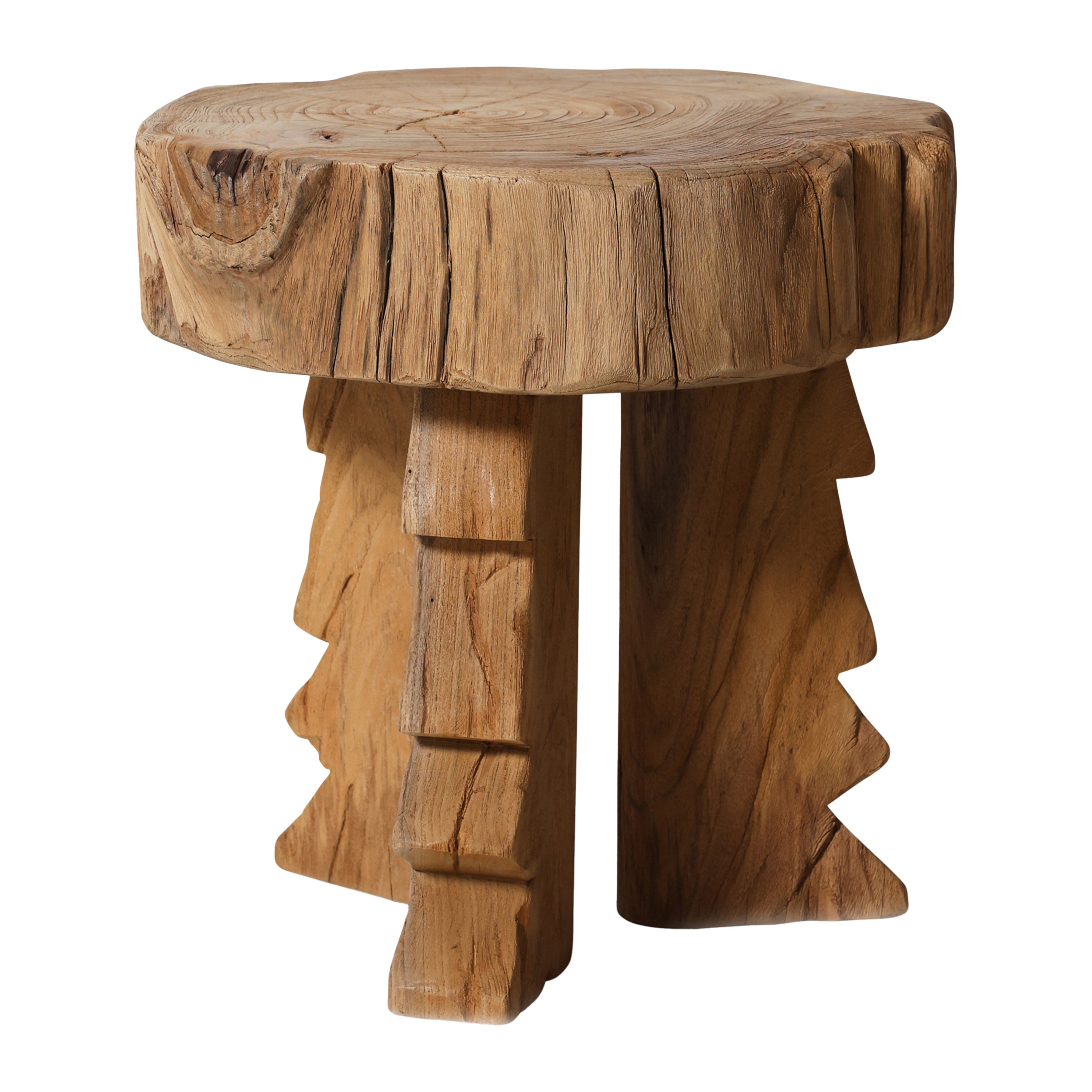 HKliving Carved Wooden Kruk - Teak