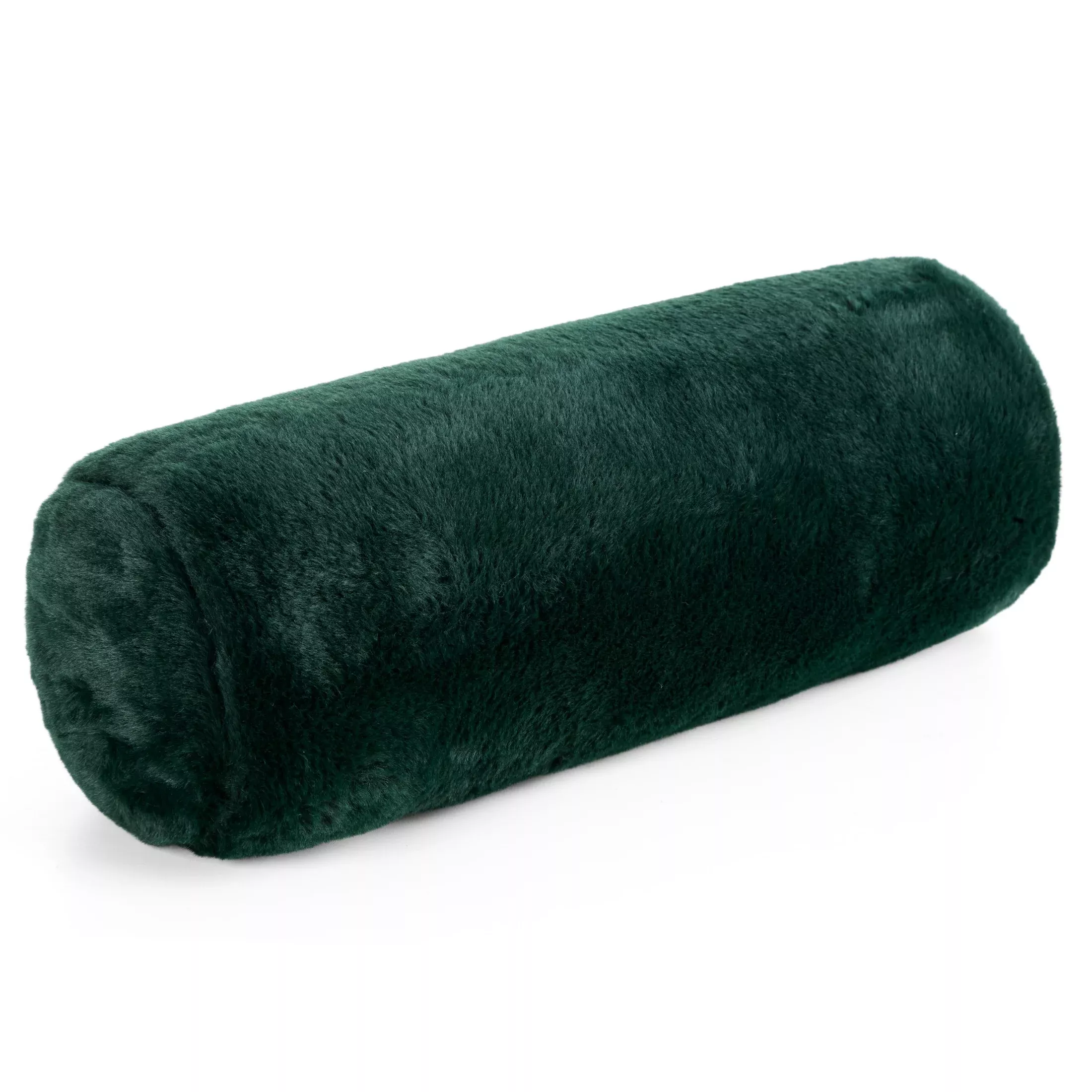 Poduszka wałek 15x45 cm ciemnozielona z miękkiej futrzanej tkaninyNINA