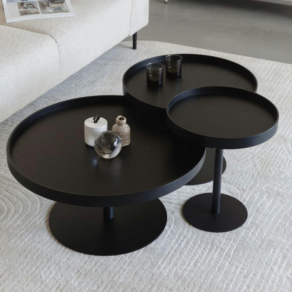 YURI - Table basse ronde en bois et métal D70cm noir