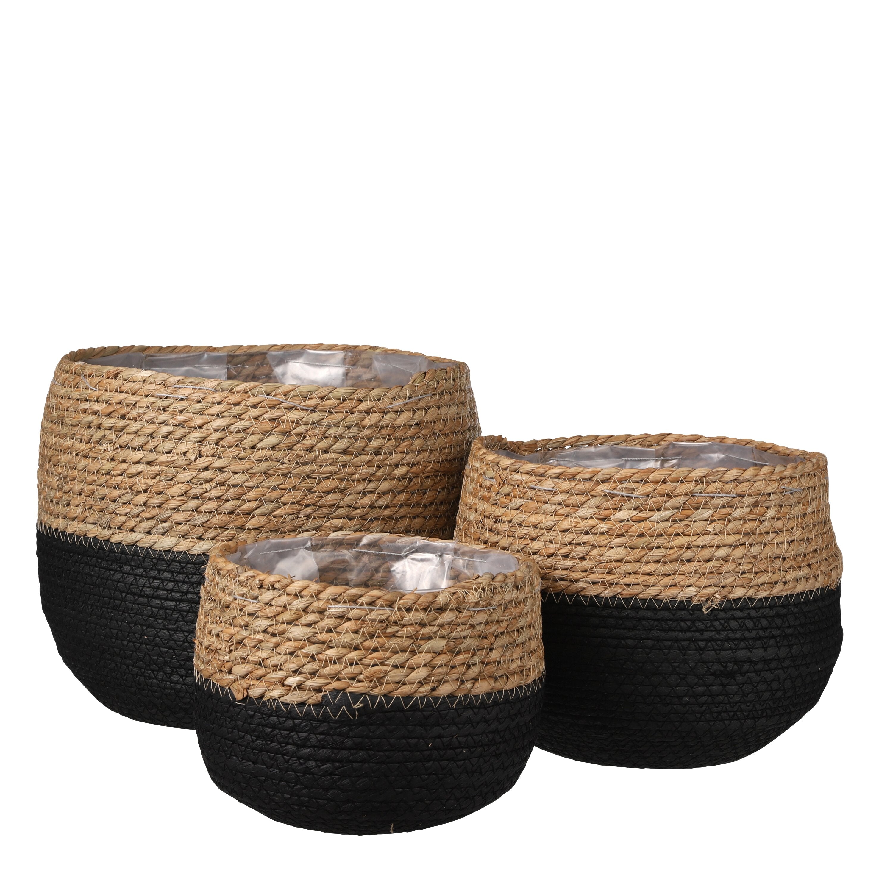 Mica Decorations Jorck Plantenmand - Set van 3 - H24 x Ø26 cm - Zwart