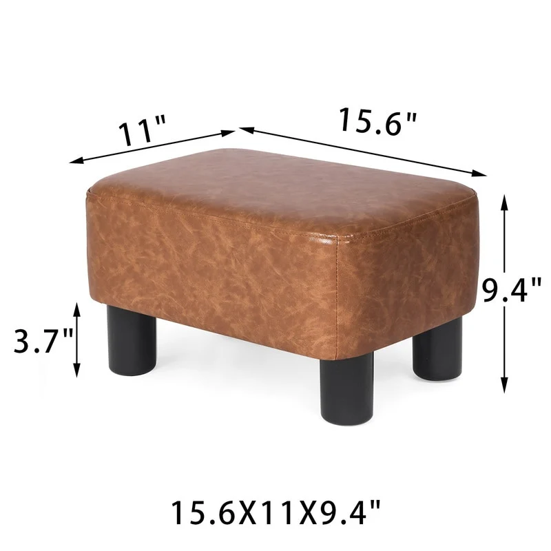 Adeco Small Footstool PU Leather Ottoman Footrest Modern Rectangular