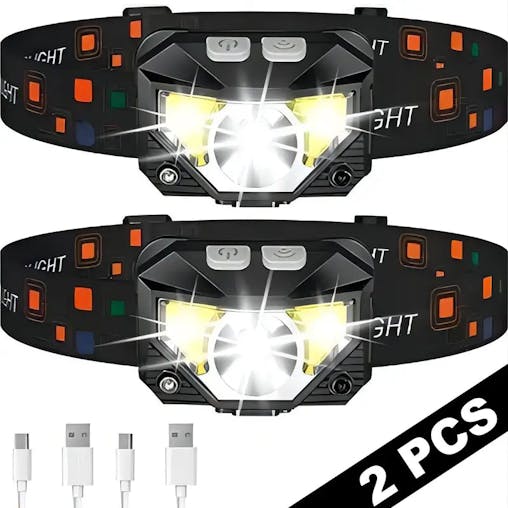 NNETM 2-Pack Ultra Bright LED Rechargeable Headlight with Motion Sensor