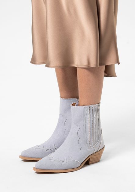 Lichtblauwe denim western enkellaarsjes