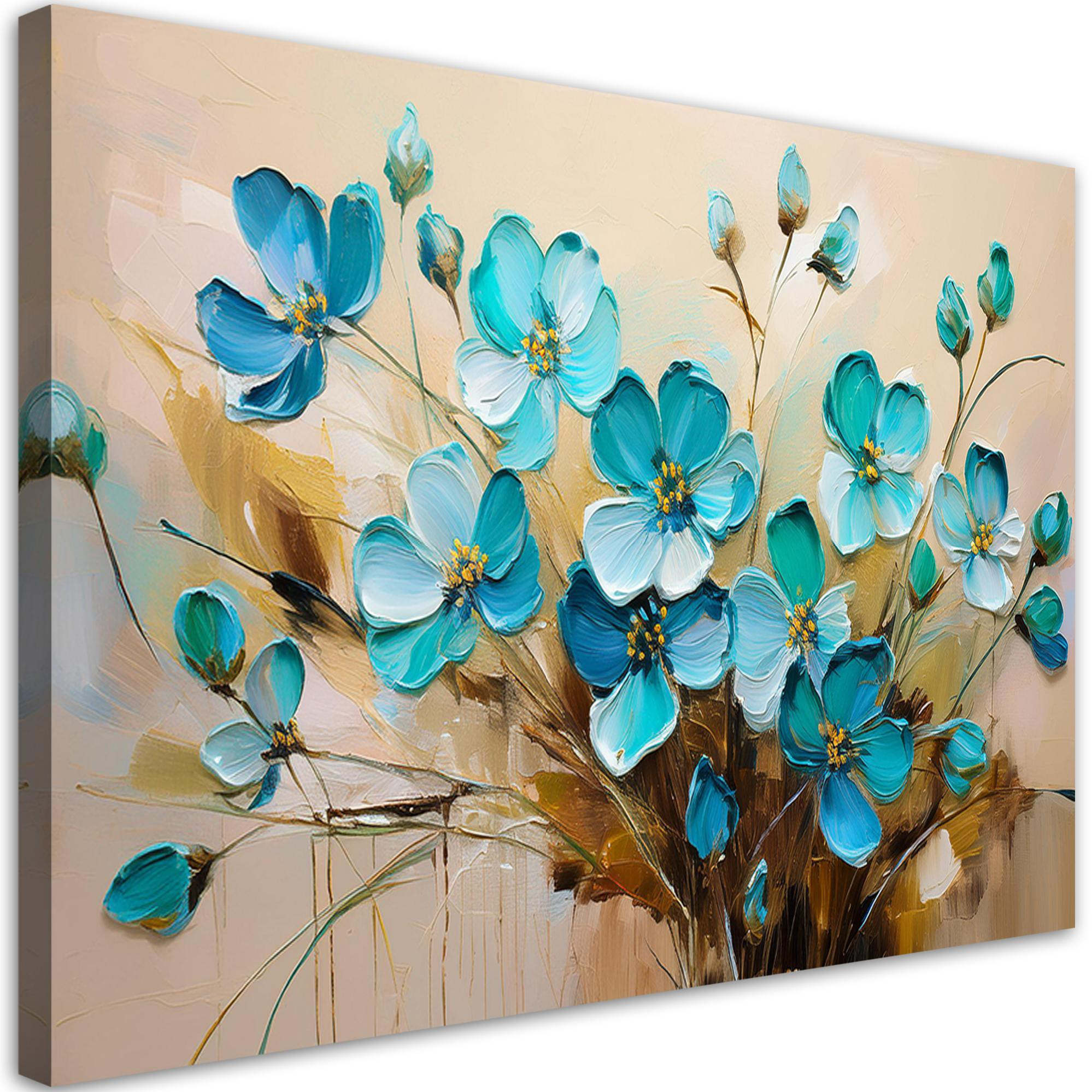 Feeby Obraz na płótnie, Turkusowe Kwiaty Rośliny Natura Bukiet 60x40