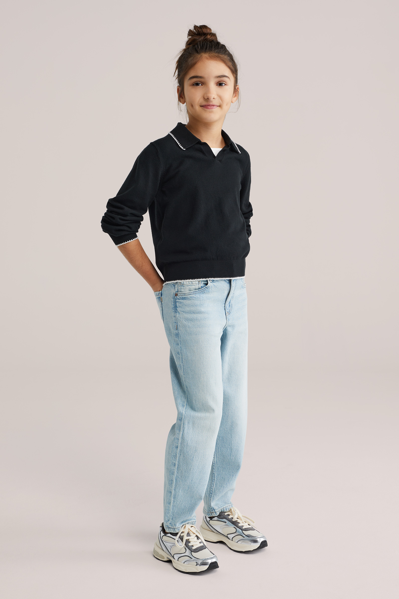 Meisjes gebreide trui met polokraag