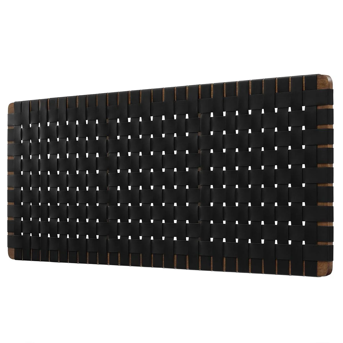 Ditmas Solid Wooden Black Leather Basket Weaved Floating Queen Size Headboard