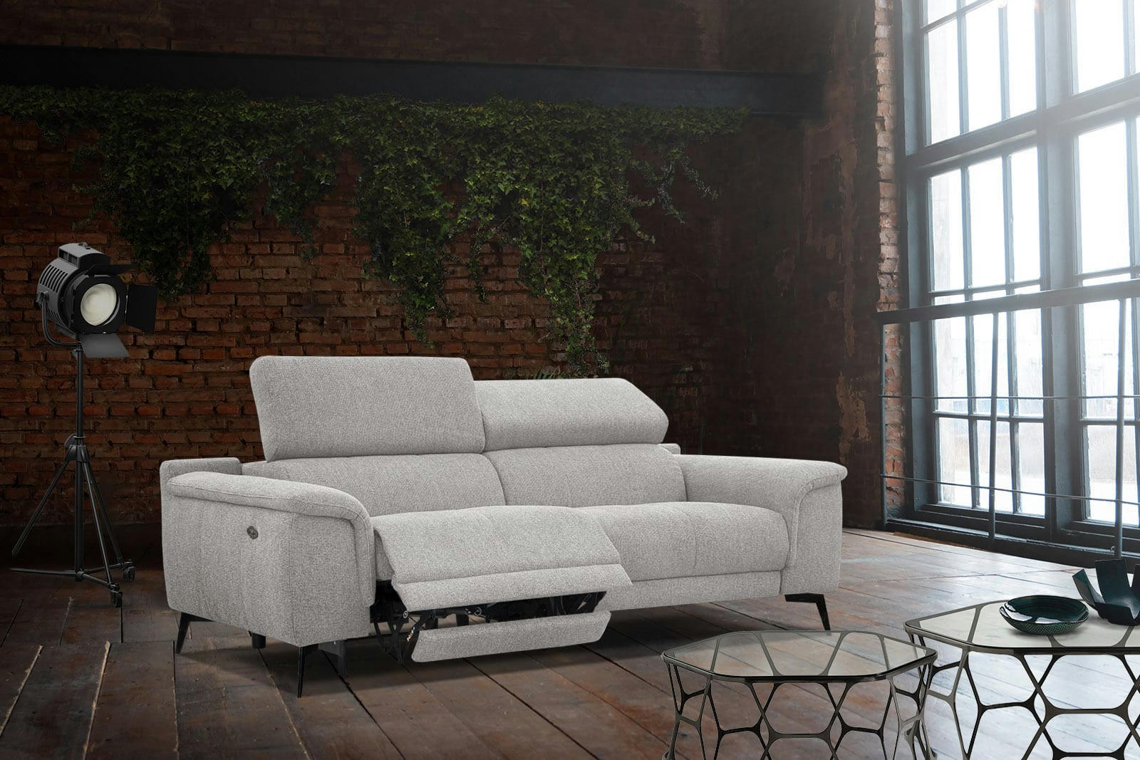 FIERO - Canapé 3 places XXL relax électrique côté gauche tissu beige clair