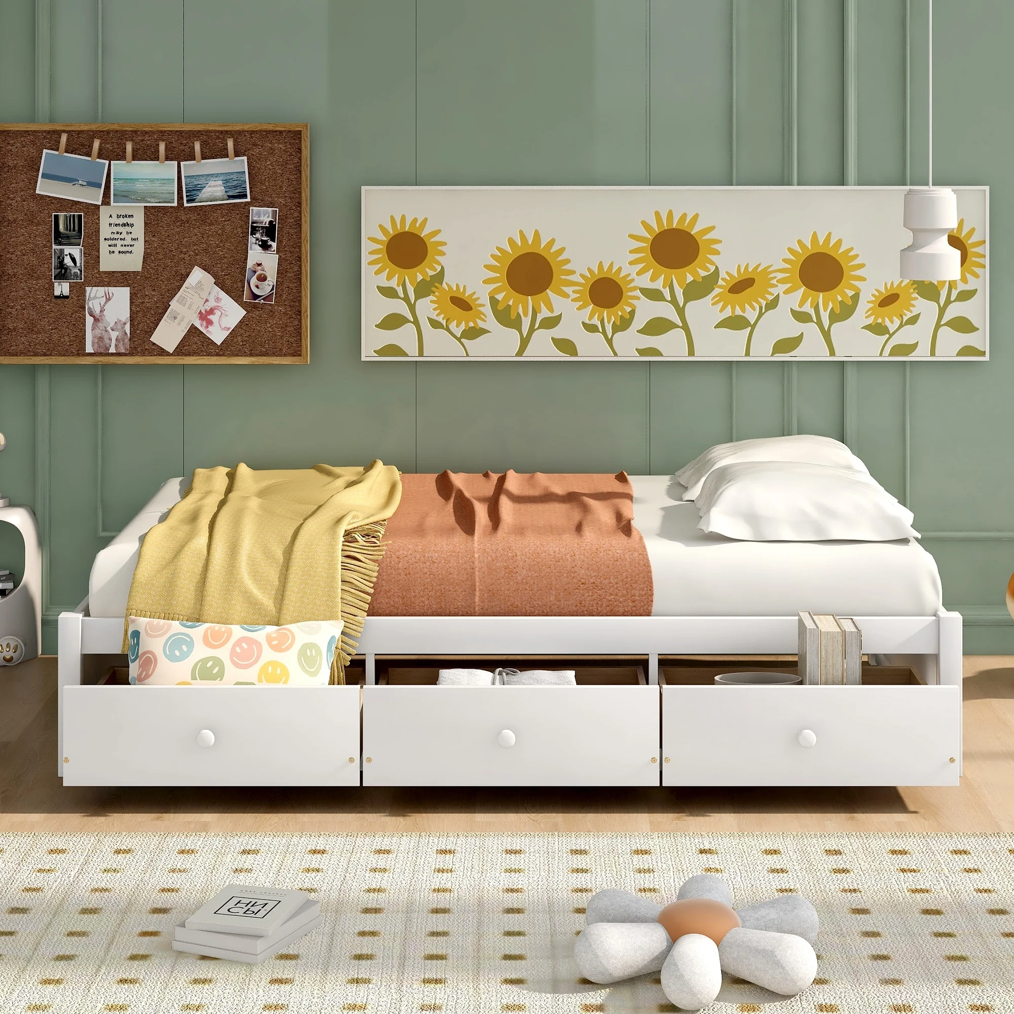 Modern Twin Size Platform Storage Bed with 3 Drawers