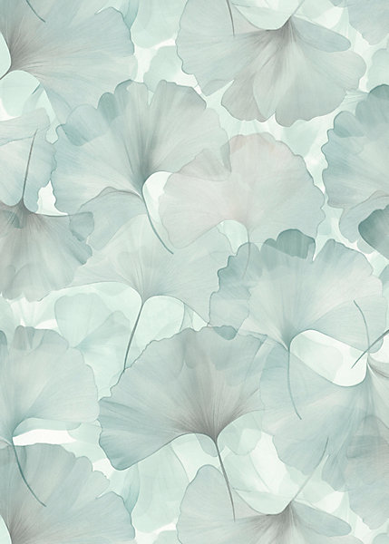 Papier peint vinyle intissé feuilles de ginko bleu L.1005 x l.53cm, Erismann Ginko dream