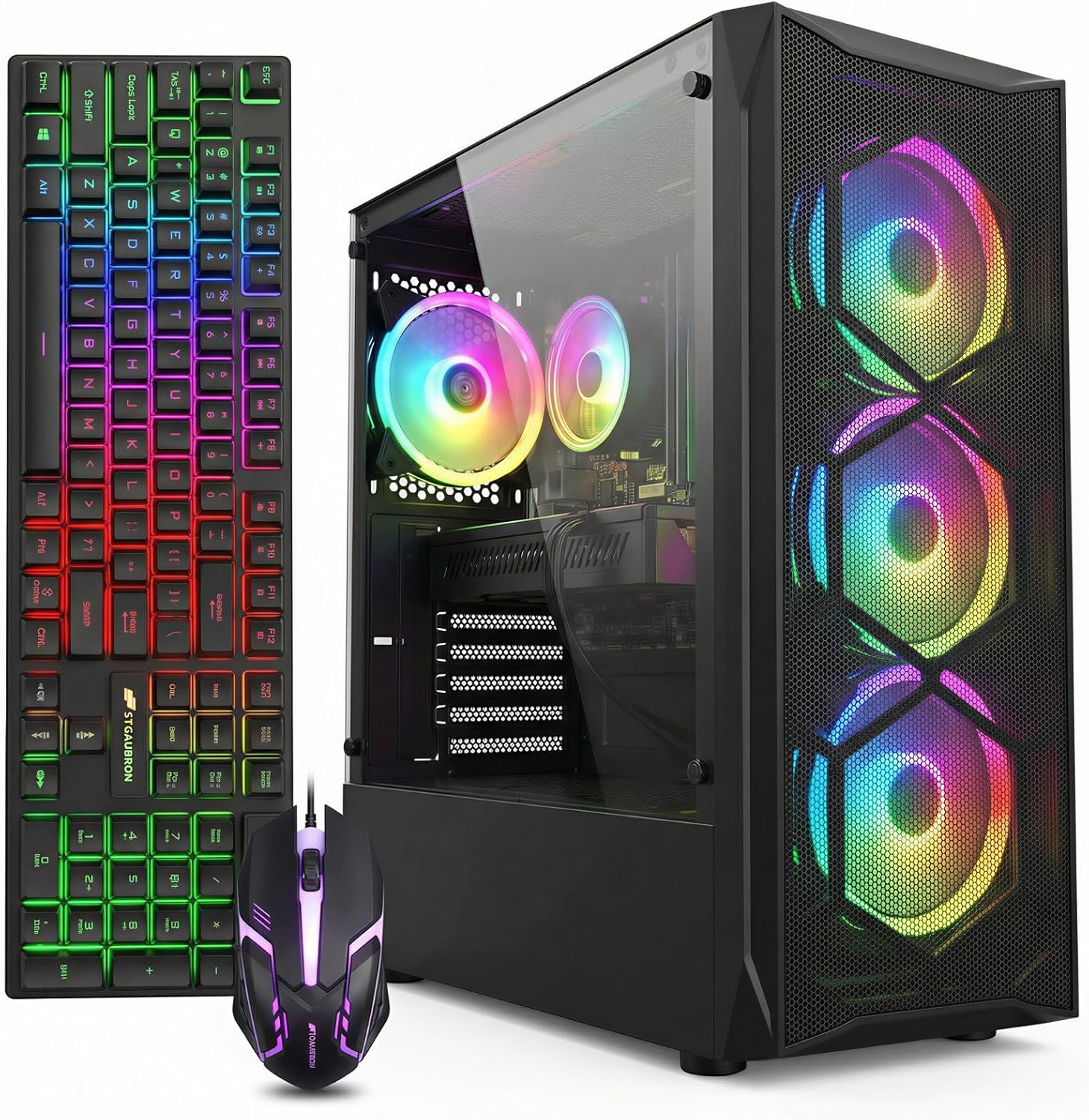 STGAubron Gaming PC Desktop Computer  Intel Core i7 up to 3.9GHz  Radeon RX 580 8G  16G RAM  512G SSD  WiFi 6  BT 5.0  RGB Fan x4  Windows 11 Home