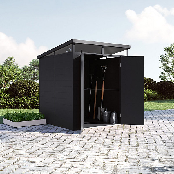 Abri de Jardin Resine 3.65 m2 Terra - Lucarne 360 Lumiere Naturelle - Grande Porte Double - 181x143x204cm