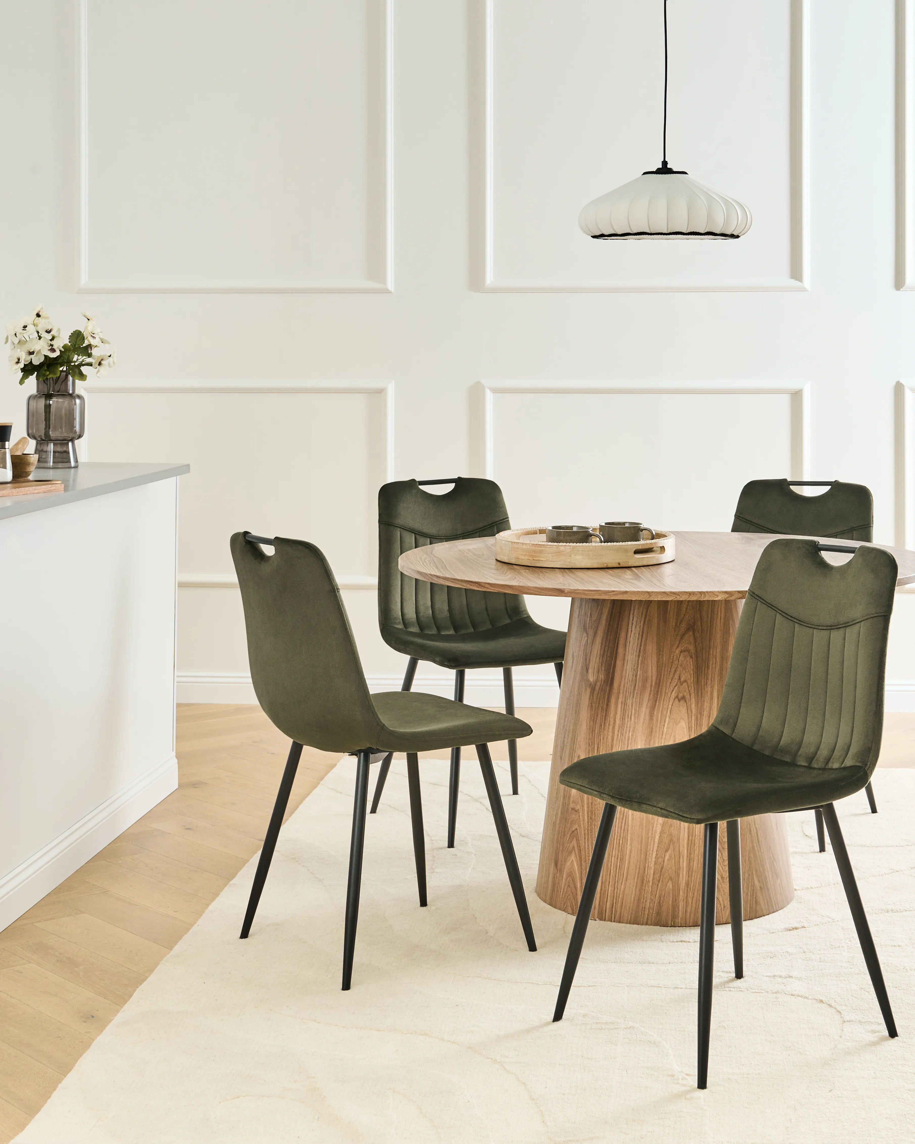 Set of 4 Dining Chairs ARGYLE Velvet Dark Green