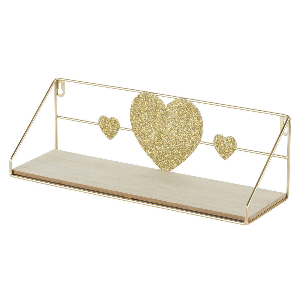 BARSANA - Etagère cœurs beige et dorée