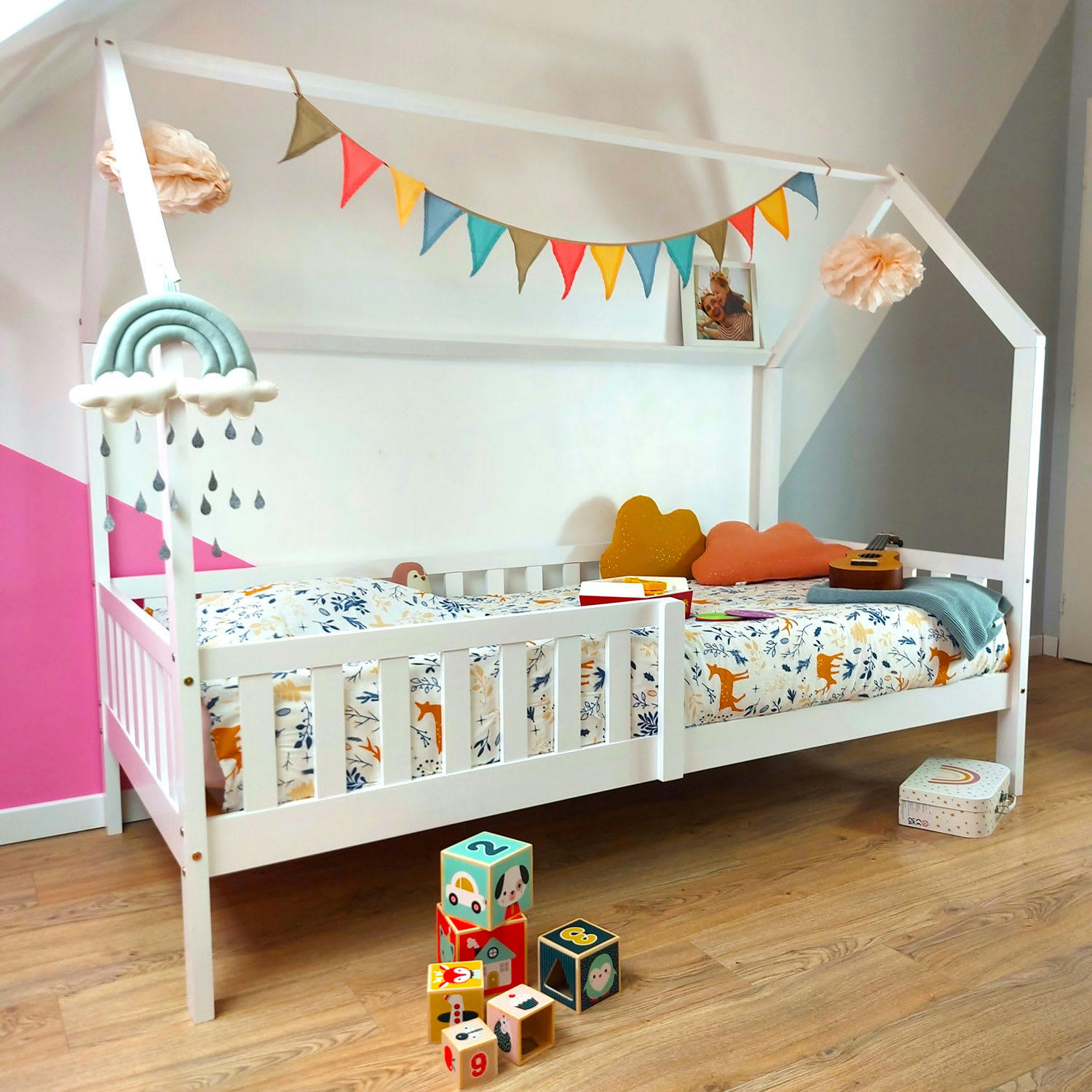 MARCEAU - Lit cabane pour enfant 190x90cm blanc