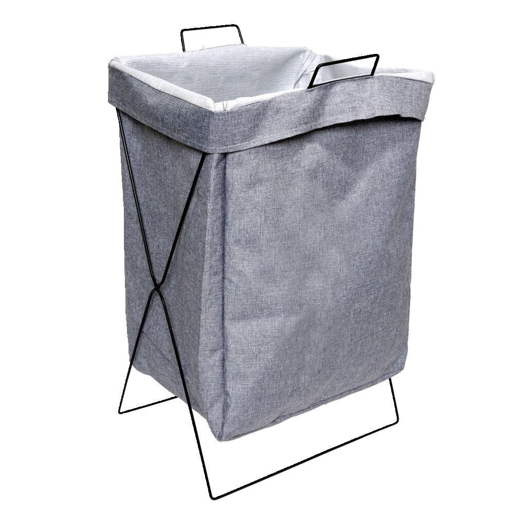 Panier à linge tissu coton beige structure métal 36x28xH55cm