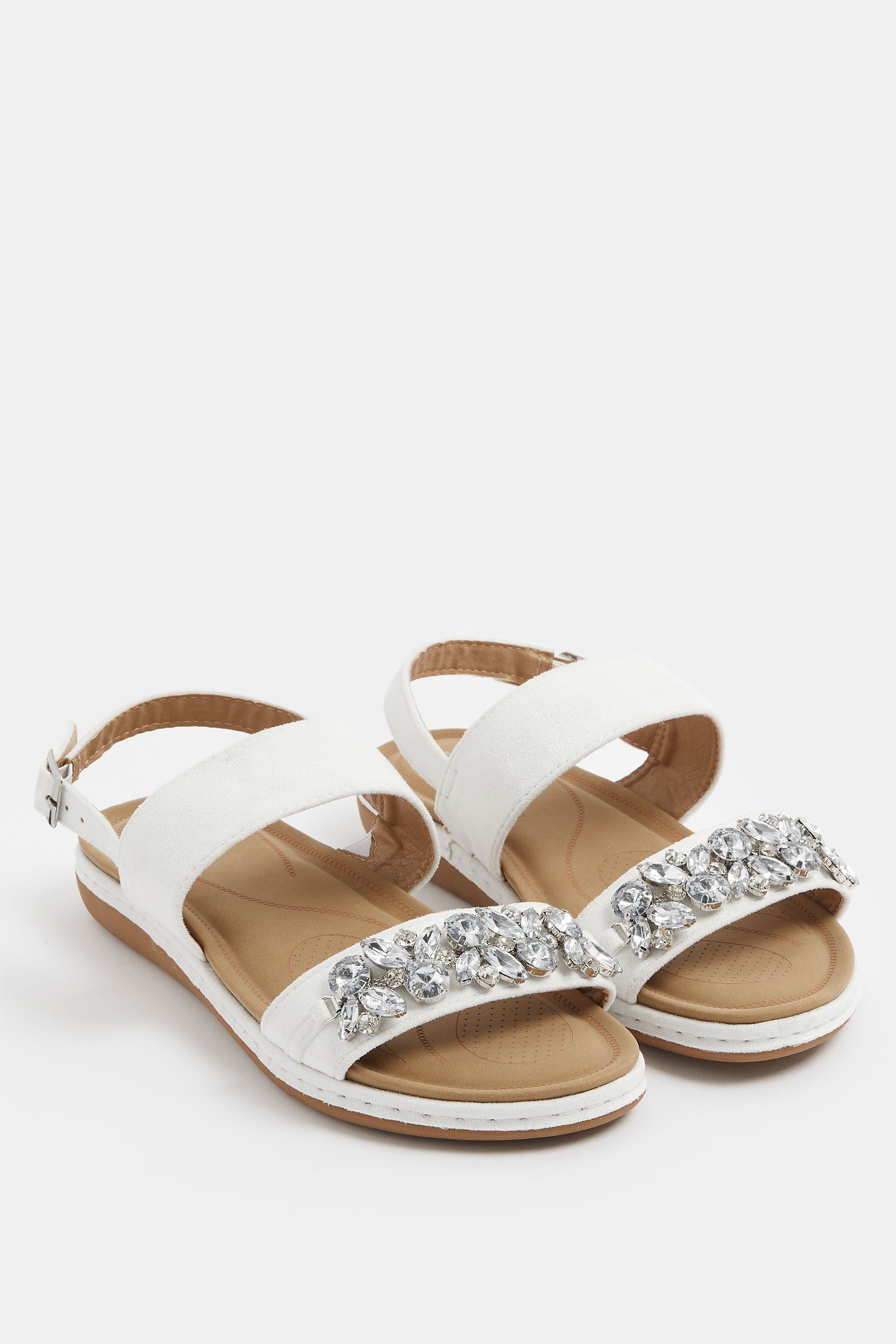 Yours Diamante Stone Embellished Sandals In Extra Wide EEE Fit