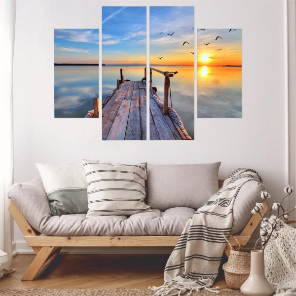 Obraz 4-Częściowy JEZIORO Zachód Ptaki 3D 80x60cm