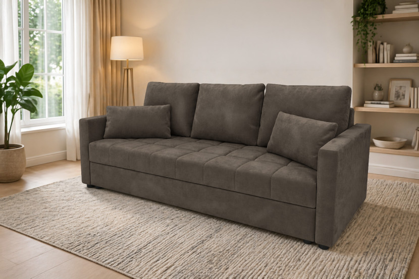 Sofa DOMINO rozkładana z funkcją spania Brązowy