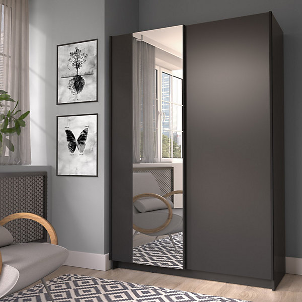 Armoire LYSIA 120 cm noir mat2 portes coulissantes avec miroir