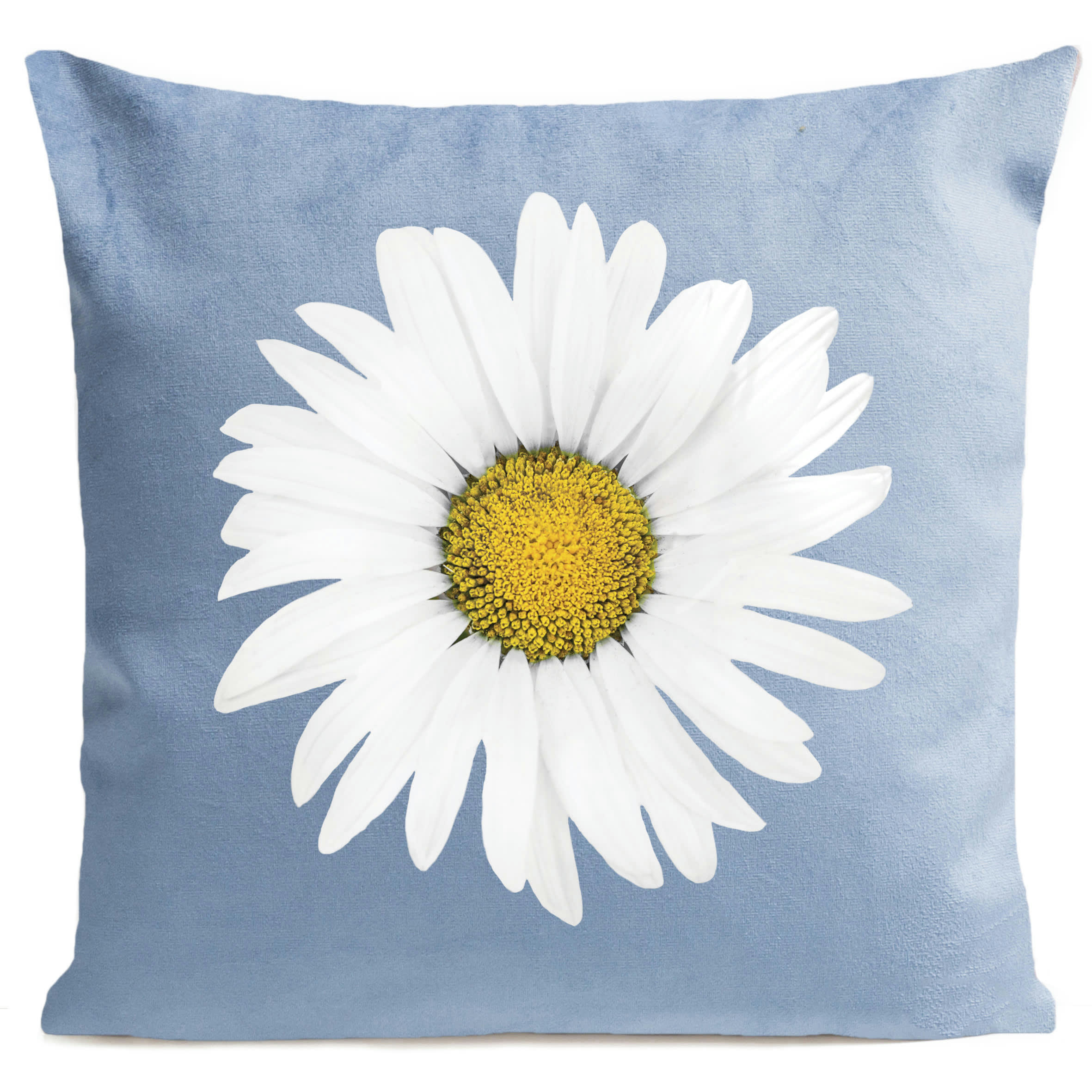 - Coussin floral marguerite bleu suédine 40x40cm