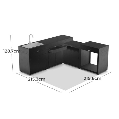 Cuisine extérieure d'angle 5 modules en acier noir - Le Marquier