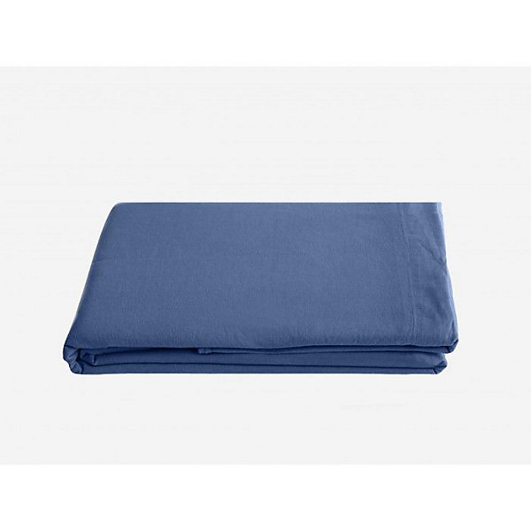 Drap plat Palace pur coton teint lavé, 63 fils/cm² Vent du sud - Palace Indigo - 270 x 290 cm pour lit King Size