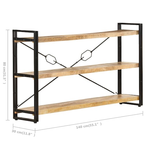 NNEVL 3-Tier Bookcase 140x30x80 cm Solid Mango Wood