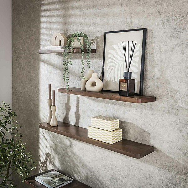 Etagère murale bois d'acacia brun bords arrondis 60 cm NAKO