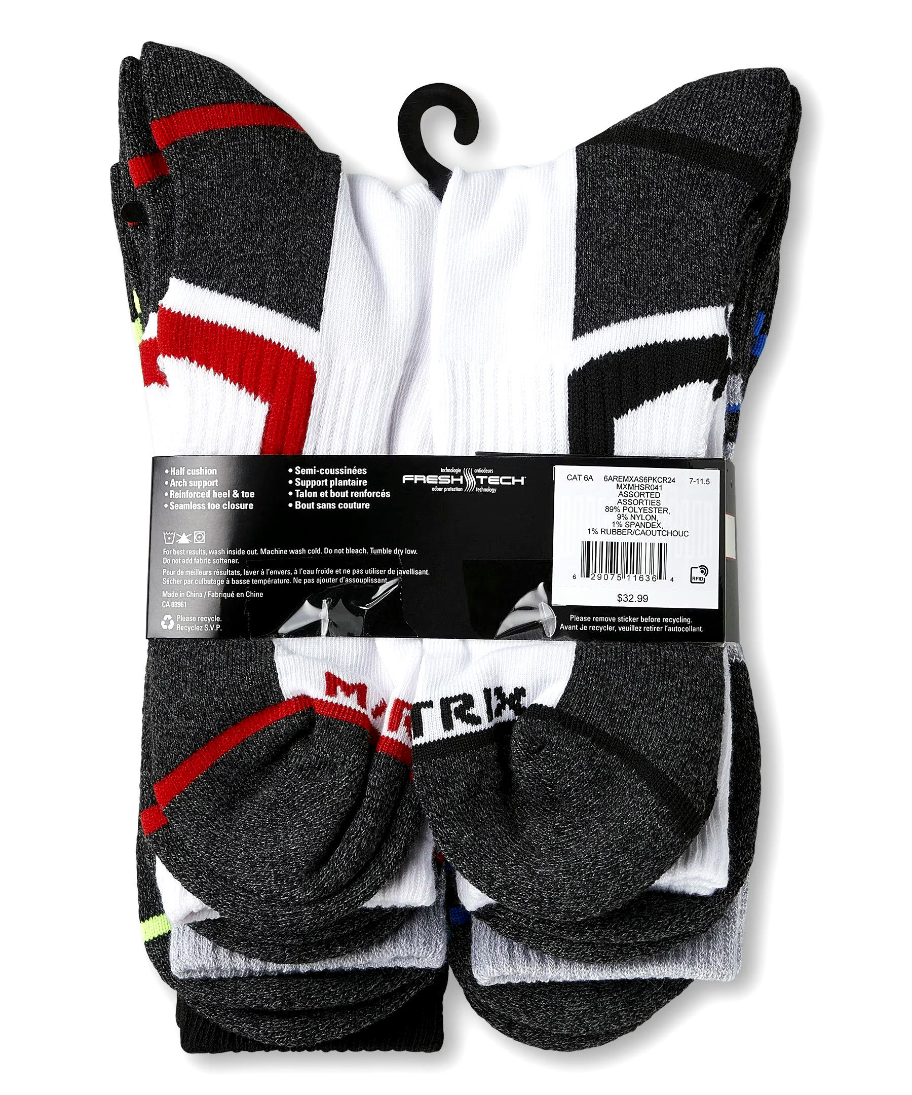 Matrix Men's 6 Pack Crew Sport Socks