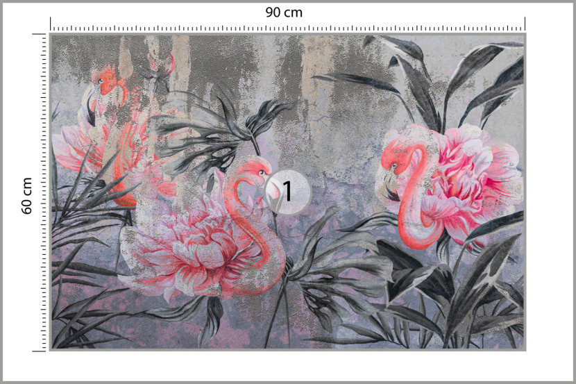 Fototapeta Flamingi Pośród Kwiatów Na Betonie 90x60cm