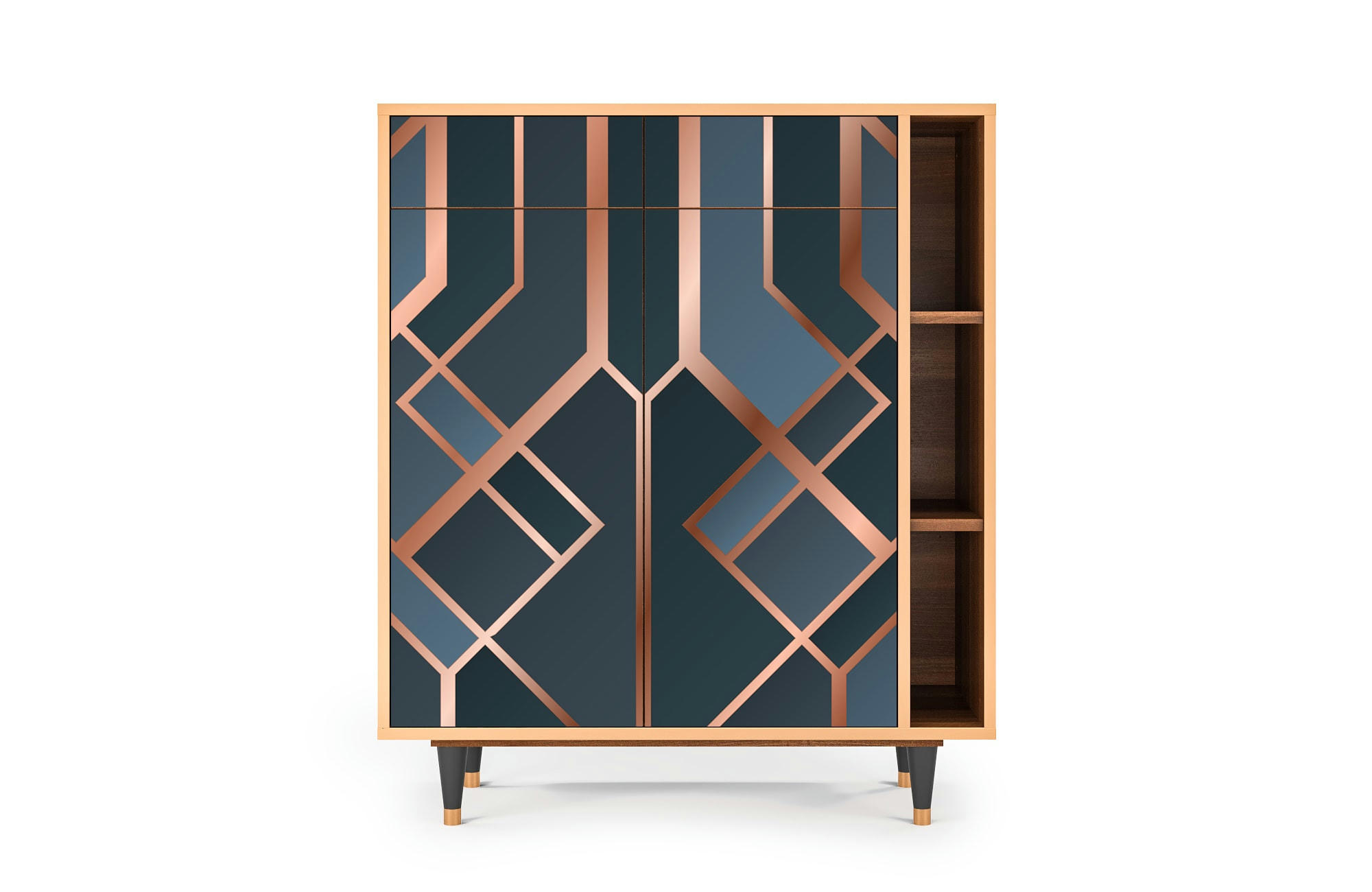 ASHY 1920' - Buffet  bleu-vert 2 tiroirs et 2 portes L 94 cm