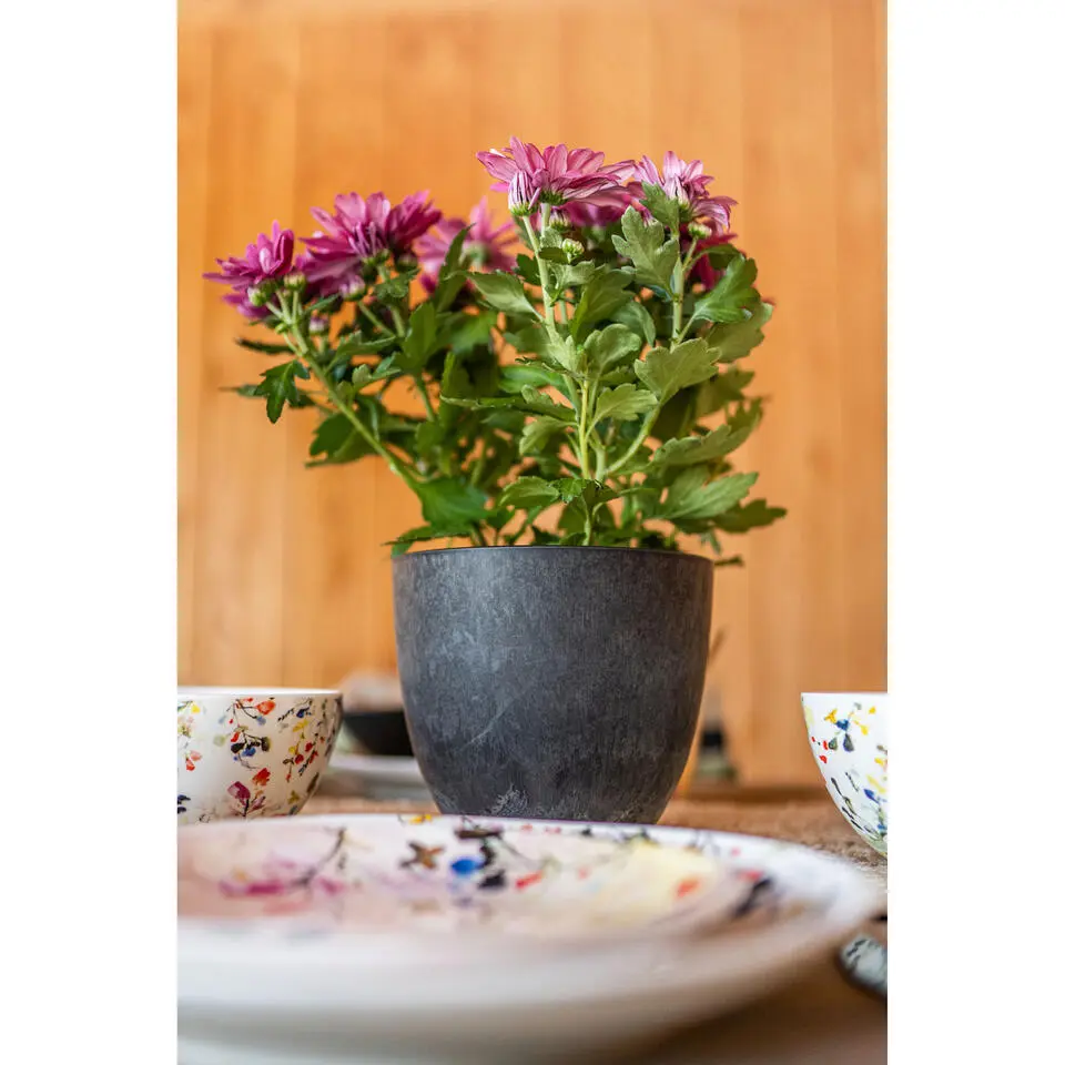 Ter Steege Bloempot - zwart - natuursteen look - 23 x 20 cm