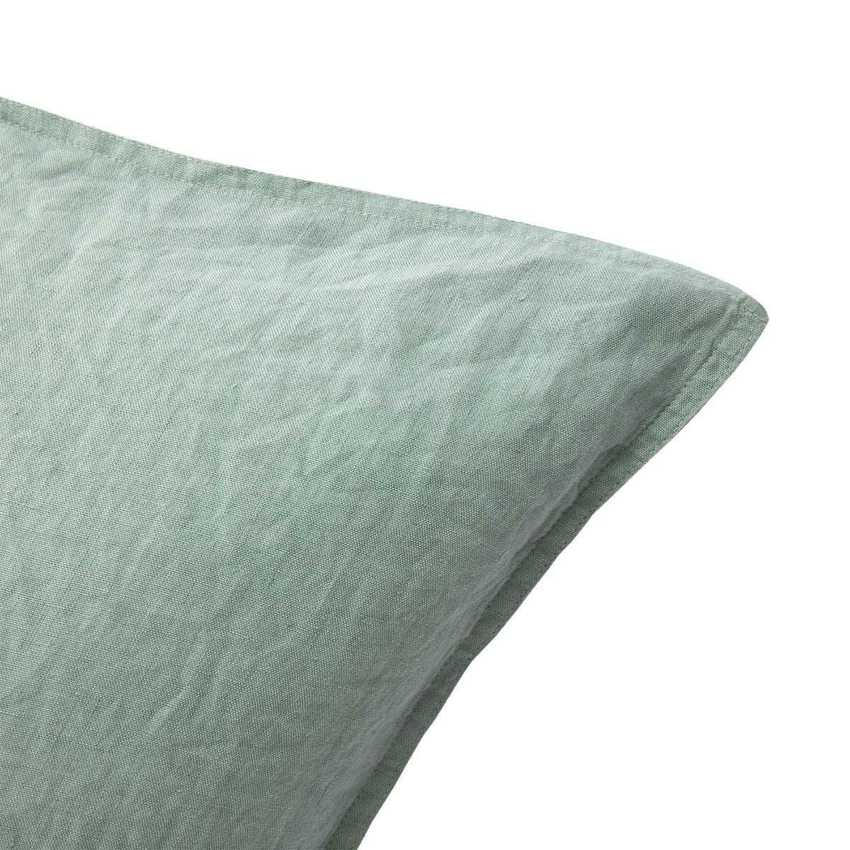 PETIT JOUR - Taie d'oreiller en  lin lavé vert 65 x 65 cm