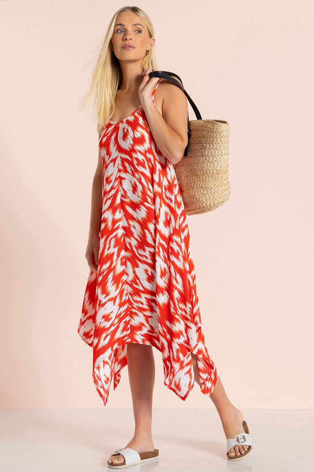 Klass. Printed Dipped Hem Strappy Dress